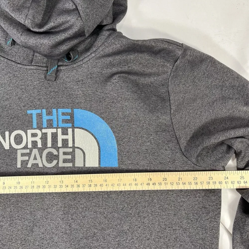 THE NORTH FACE HOODIE MENS LARGE DRAWSTRING HOODED SWEATSHIRT GRAY BLUE PULLOVER